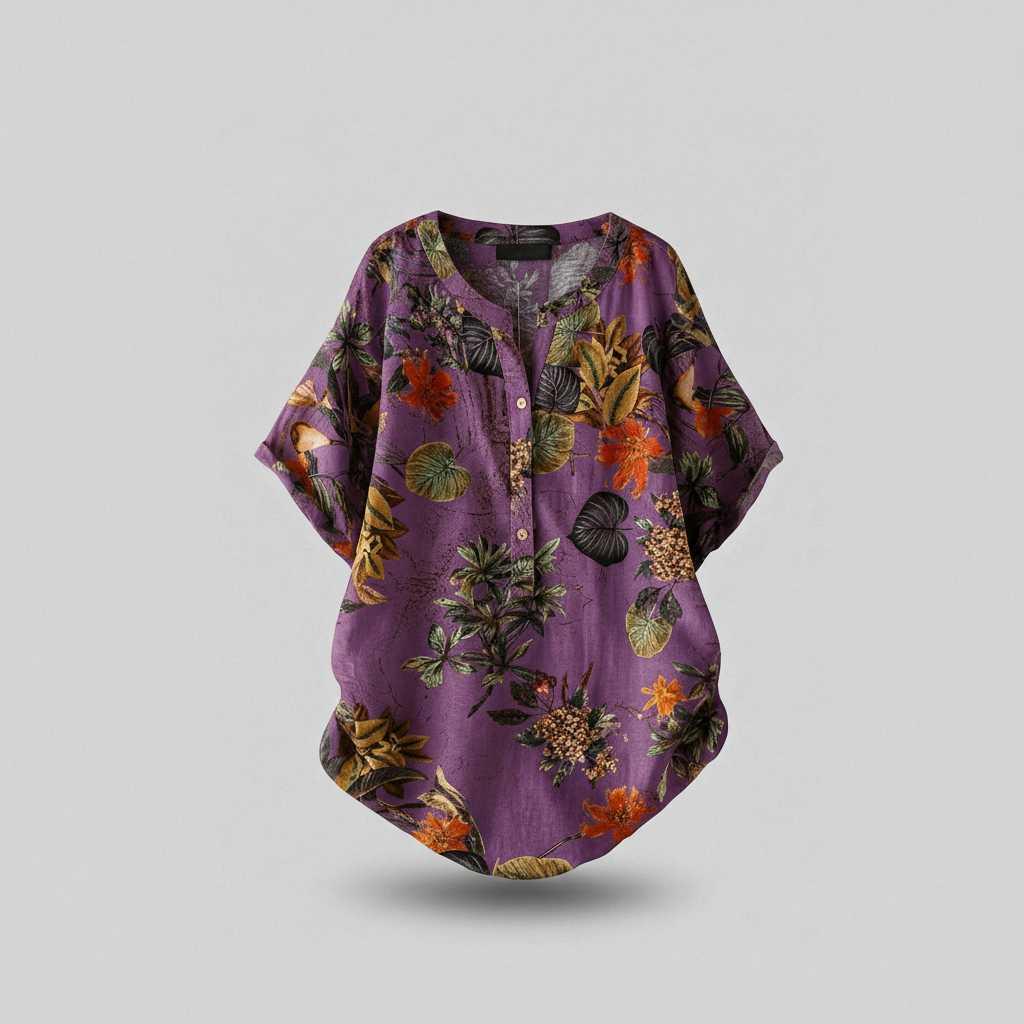 Leaf Print Short Sleeve Blouse | Women's Shirt