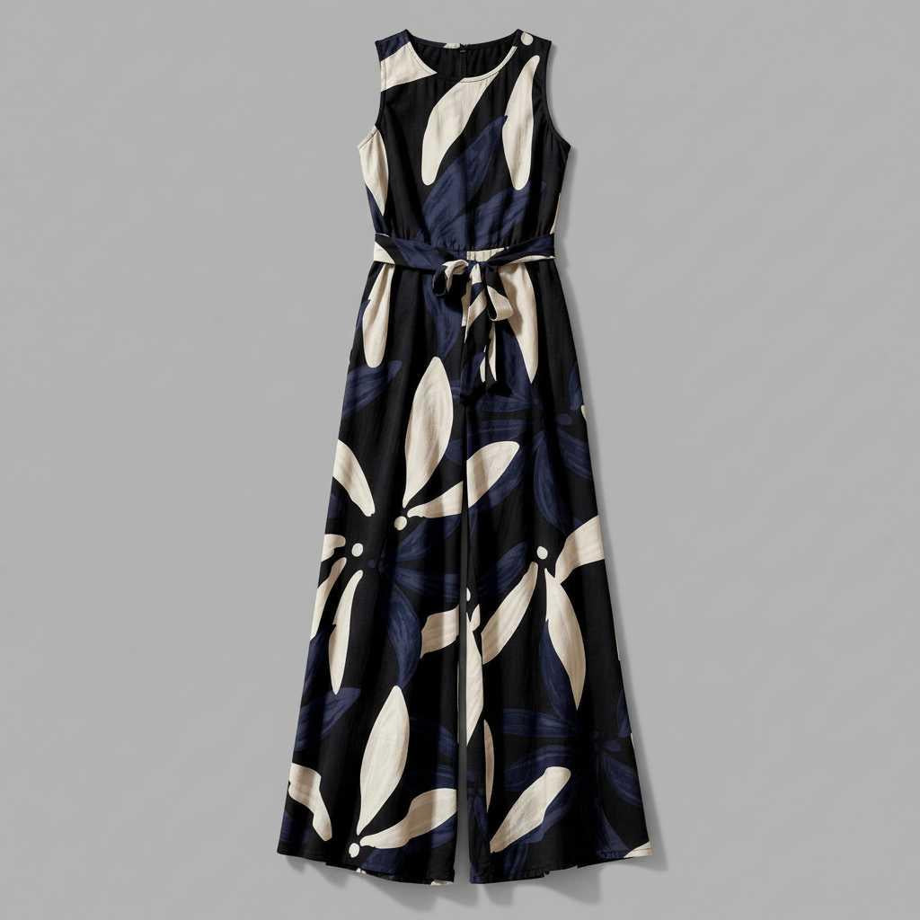 Abstract Print Women's Jumpsuit | Elegant Wide Leg Design