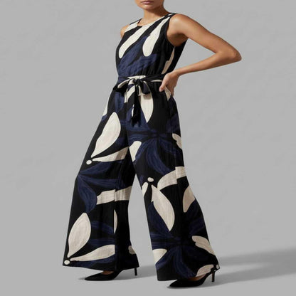 Abstract Print Women's Jumpsuit | Elegant Wide Leg Design