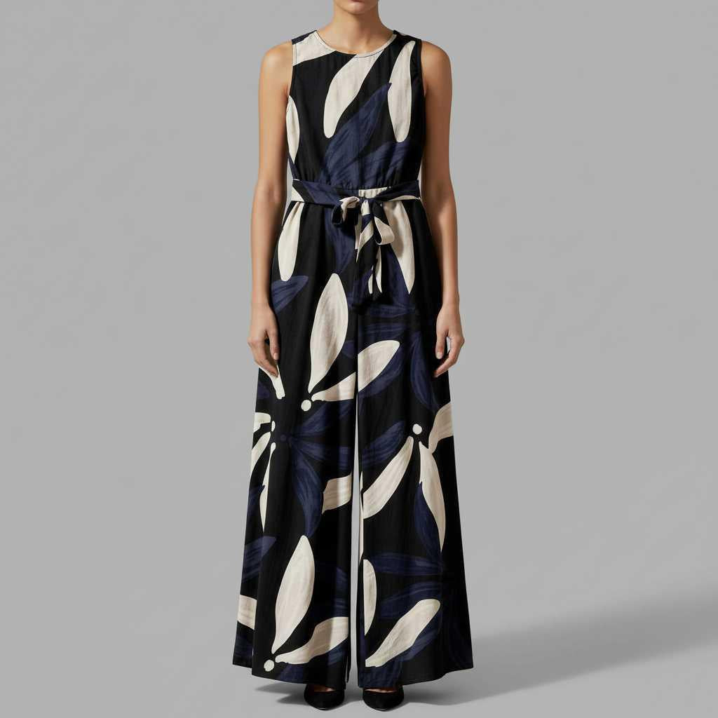 Abstract Print Women's Jumpsuit | Elegant Wide Leg Design