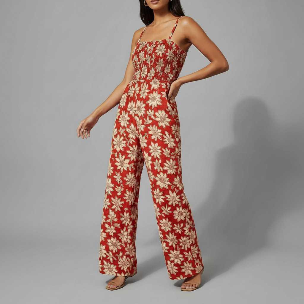 Floral Elegance | Women's Jumpsuit Wide Leg Summer Outfit