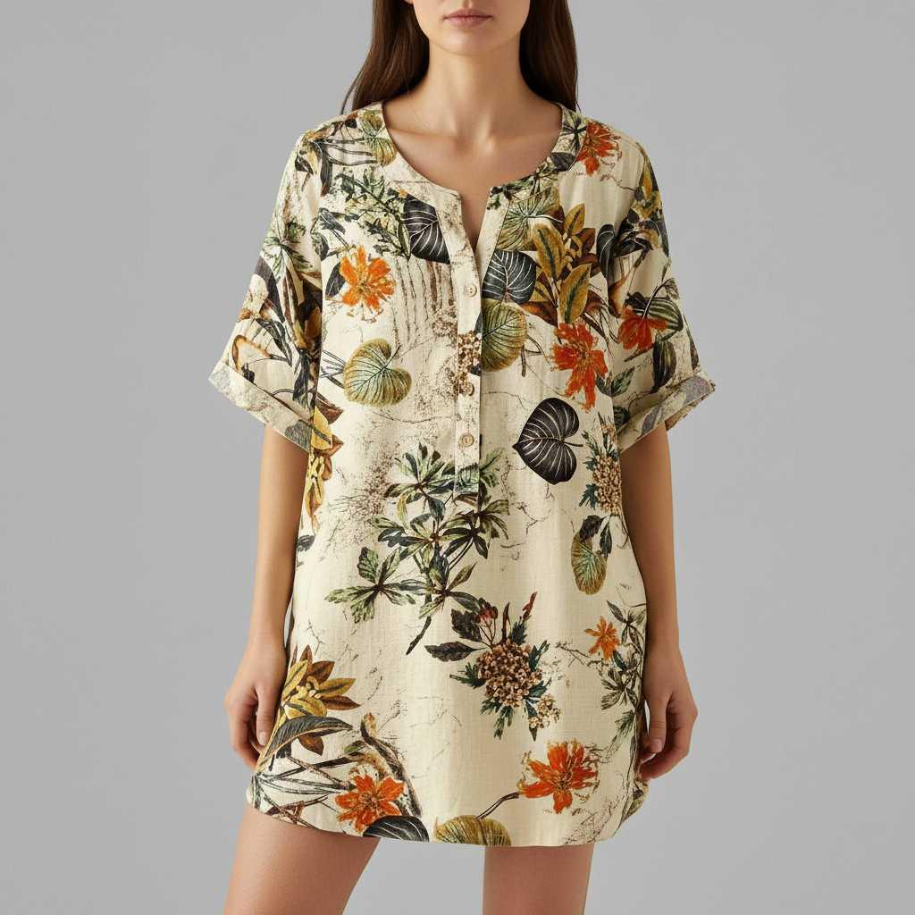 Leaf Print Short Sleeve Blouse | Women's Shirt