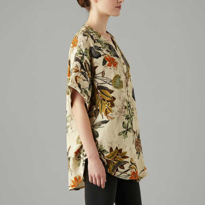 Leaf Print Short Sleeve Blouse | Women's Shirt