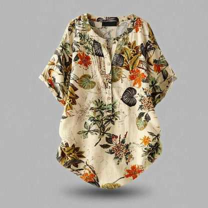 Leaf Print Short Sleeve Blouse | Women's Shirt